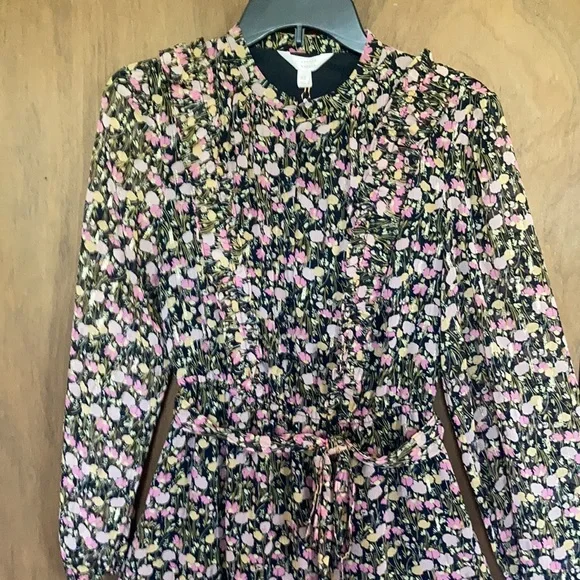 Relist9/28🔺LC Lauren Conrad floral print mini dress ruffle & metallic detail XS - Picture 4 of 17